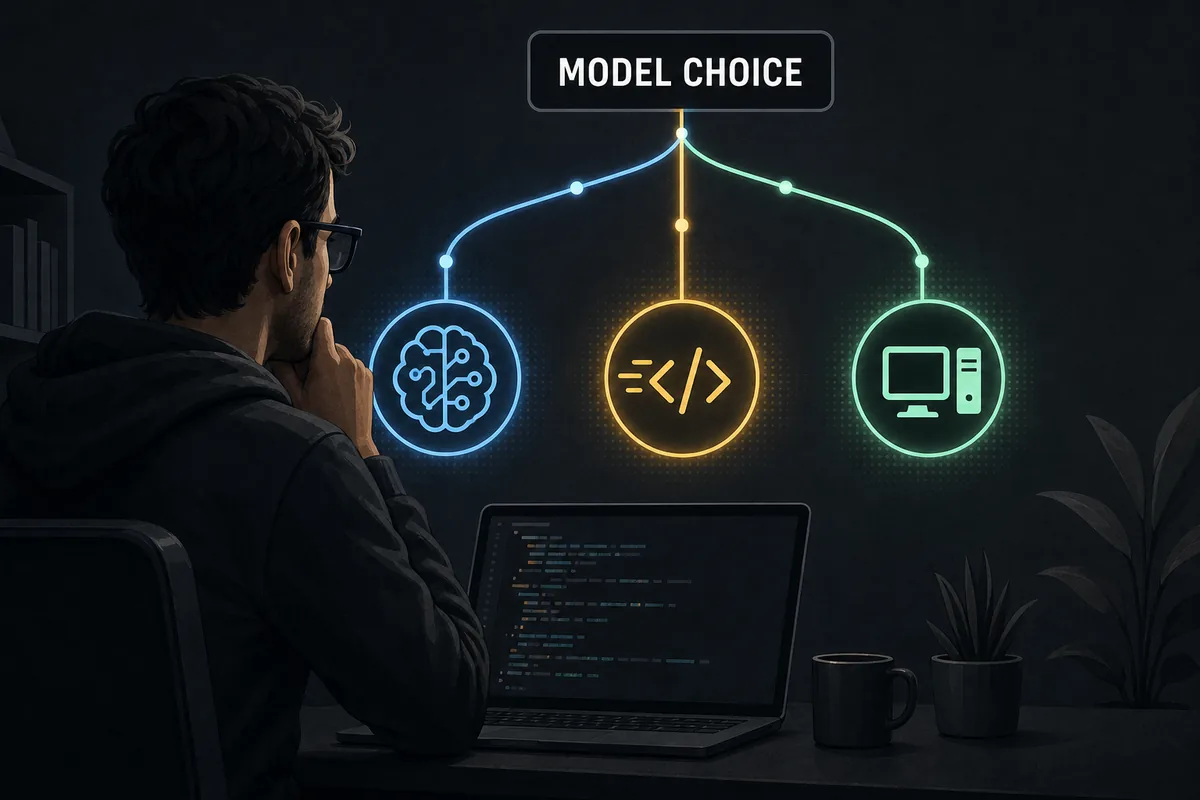 Developer comparing hosted reasoning, coding, and local OpenCode model paths